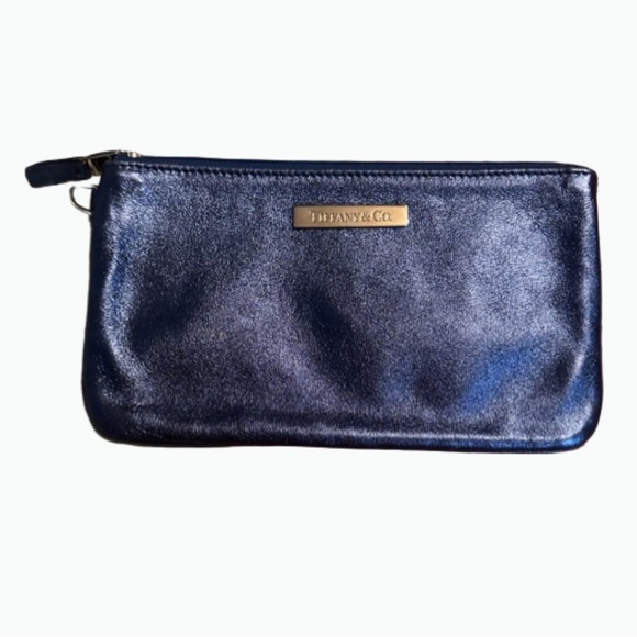 Tiffany & Co blue metallic leather pouch/wristlet no strap - Picture 2 of 8